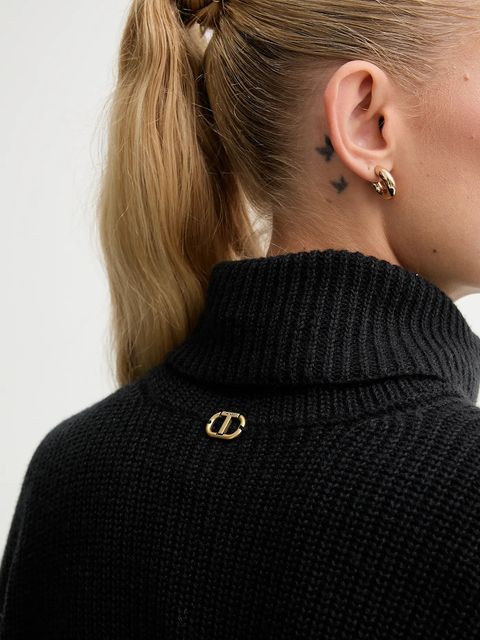 Twinset sweter z dodatkiem wełny damski kolor czarny ciepły z golfem 252TF3023