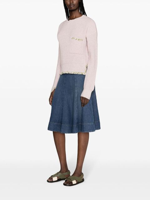 Marni embroidered-logo virgin-wool jumper - Pink