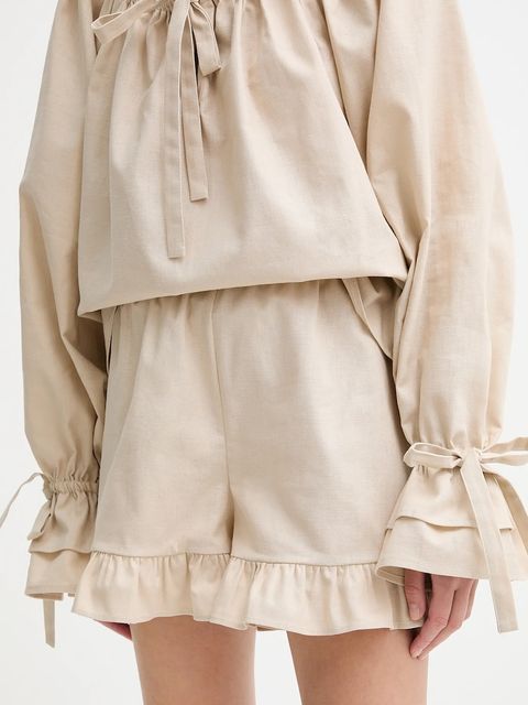 The Sleeper szorty lniane damskie kolor beżowy gładkie high waist CHSH01P017N - zdjęcie produktu nr 1