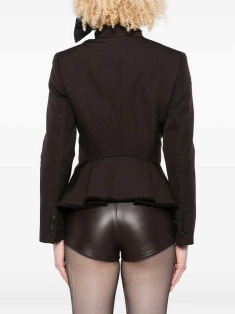 Alexander McQueen raw-edge tailored fringed-hem jacket - Brown