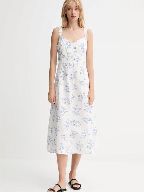 Levi's sukienka bawełniana kolor biały midi rozkloszowana 003PR