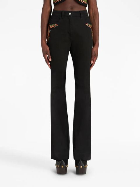 ETRO foliage-embroidered mid-rise flared jeans - Black