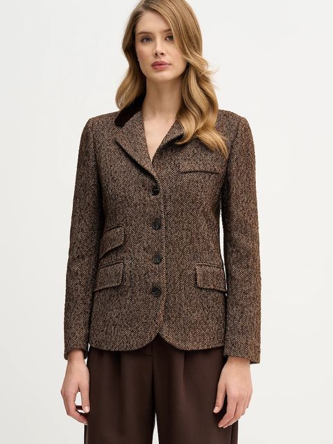 Hoss Intropia marynarka z dodatkiem wełny kolor brązowy jednorzędowa wzorzysta 5472069 - zdjęcie produktu nr 1