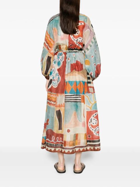 ALEMAIS patchwork tie-belt midi dress - Red