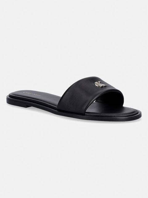 Calvin Klein klapki damskie skórzane ROUND FLAT SNDL LTH BAR HW 2 - zdjęcie produktu nr 1