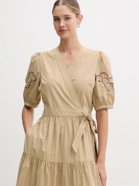 Dkny sukienka bawełniana kolor zielony midi rozkloszowana P5DB0B48