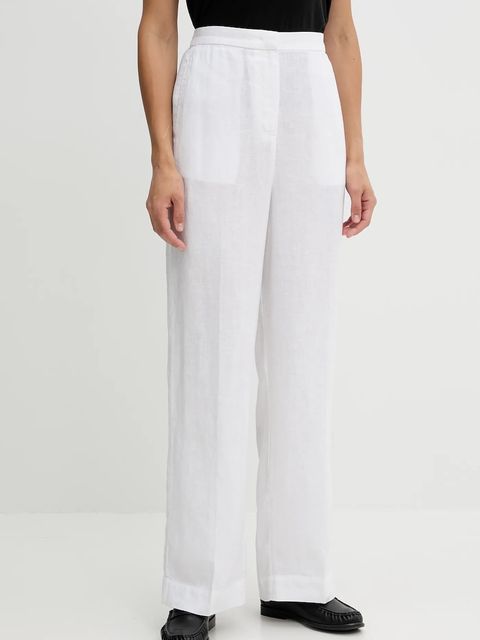 Tommy Hilfiger spodnie lniane damskie kolor biały szerokie high waist WW0WW46823 - zdjęcie produktu nr 1