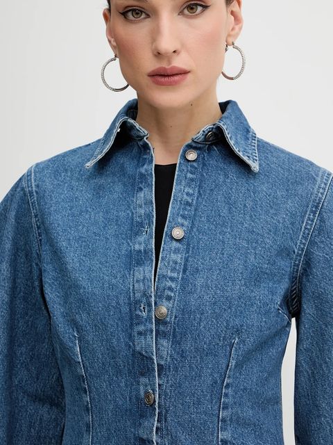 Rotate koszula jeansowa damska kolor niebieski slim z kołnierzykiem klasycznym 1151701602