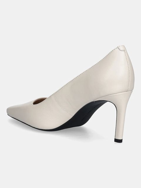 Tommy Hilfiger szpilki skórzane TH LOGO LTH PUMP SLANTED HL kolor beżowy FW0FW09008