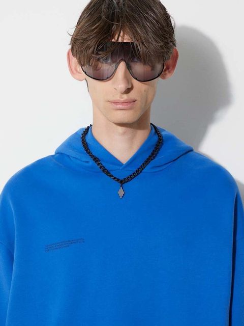 Pangaia bluza bawełniana kolor niebieski z kapturem z nadrukiem