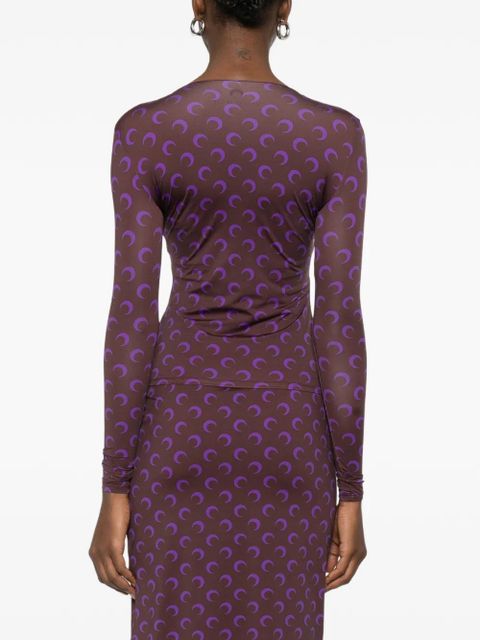 Marine Serre moon-print square-neck top - Brown