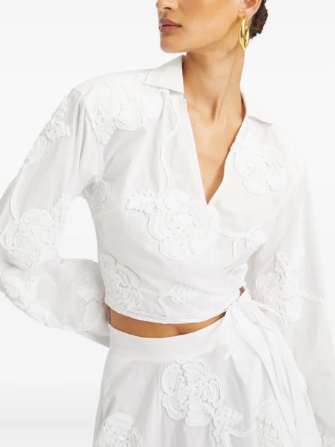 ROTATE BIRGER CHRISTENSEN rose-embroidery wrap shirt - White