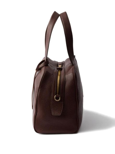 Prada large leather top-handle tote bag - Brown