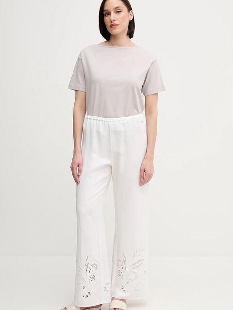 Tommy Hilfiger spodnie lniane damskie kolor beżowy proste high waist WW0WW44782