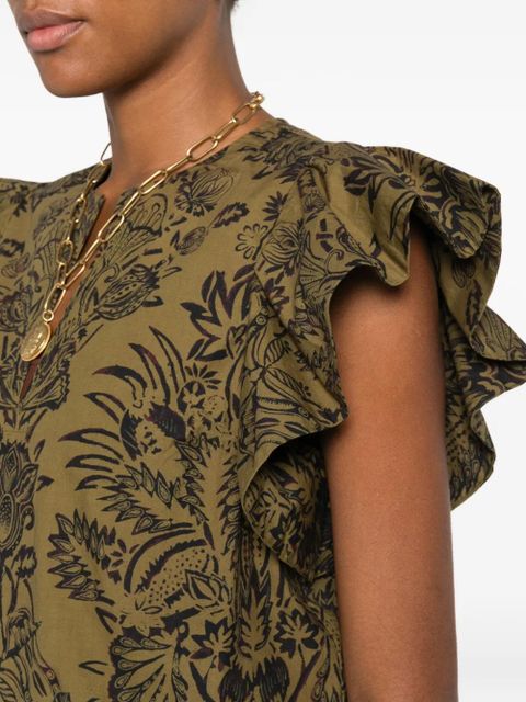 Ulla Johnson ruffled floral-pattern blouse - Green