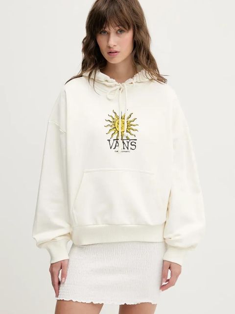 Vans bluza bawełniana damska kolor beżowy z kapturem z nadrukiem VN000NXTFS81 - zdjęcie produktu nr 1