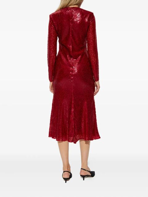 Self-Portrait lurex-detail silk dress - Red