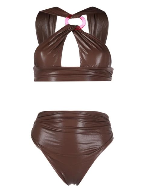 The Attico faux-leather bikini set - Brown - zdjęcie produktu nr 1