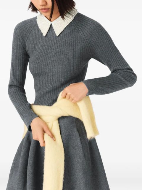 Maje beaded-collar ribbed mini dress - Grey