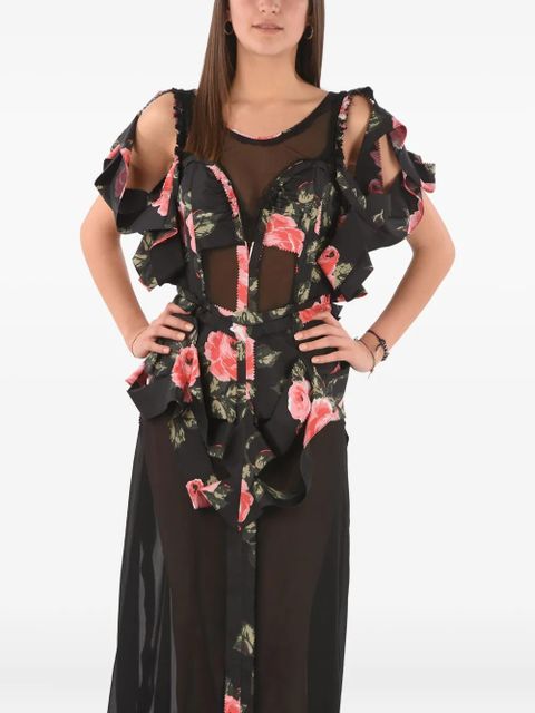 Maison Margiela floral-print ruffled dress - Black - zdjęcie produktu nr 1