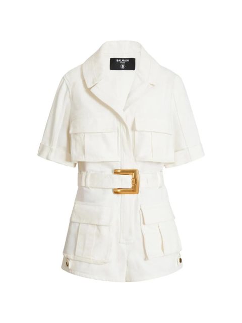 Balmain belted denim playsuit - White - zdjęcie produktu nr 1