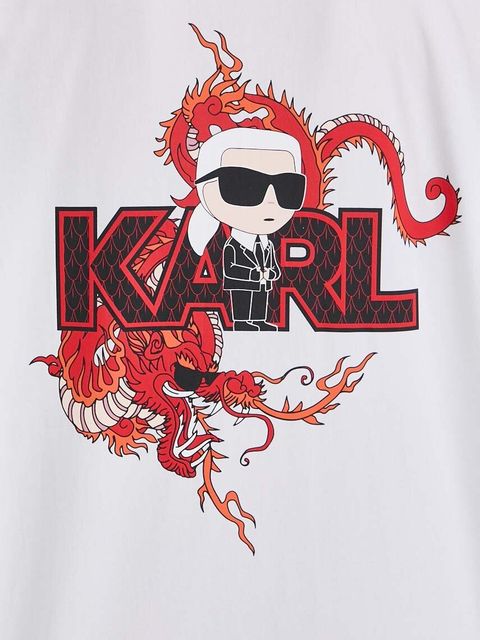 Karl Lagerfeld koszula bawełniana damska kolor biały regular z kołnierzykiem klasycznym