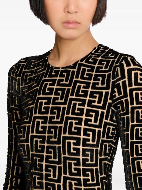 Balmain monogram-pattern velvet top - Black