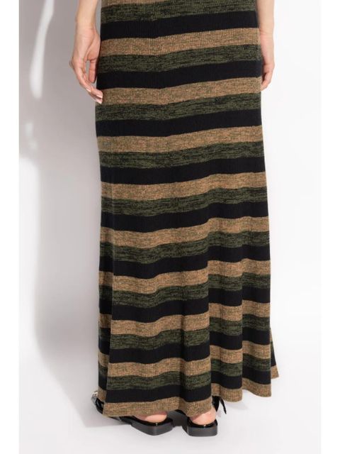 GANNI striped wool midi skirt - Black