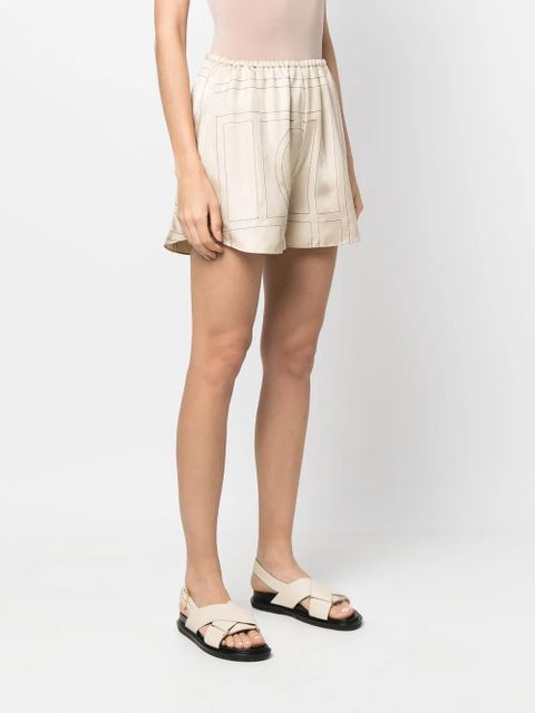 TOTEME monogram-print silk shorts - Neutrals