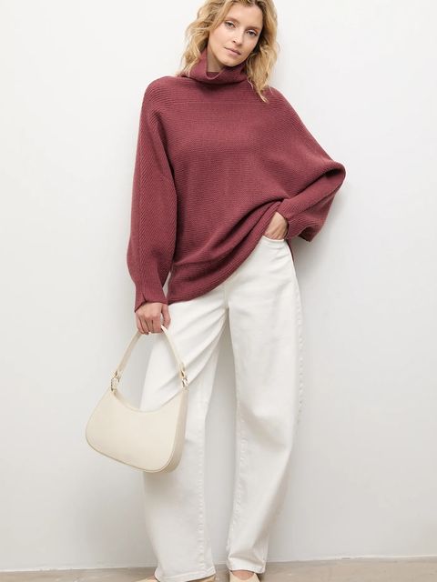 Answear.LAB sweter z kaszmirem damski kolor bordowy z golfem