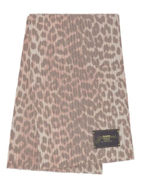GANNI leopard-print ribbed scarf - Brown - zdjęcie produktu nr 1