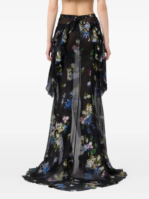 Blumarine floral-print ruffled asymmetric skirt - Black