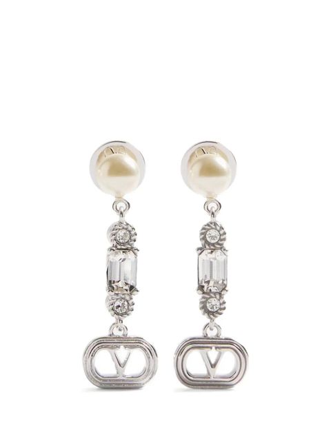 Valentino Garavani Ovalette metal, pearl and Swarovski® crystal earrings - Silver - zdjęcie produktu nr 1