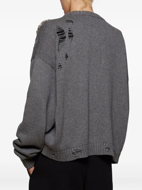 AREA crystal-embellished distressed cardigan - Grey