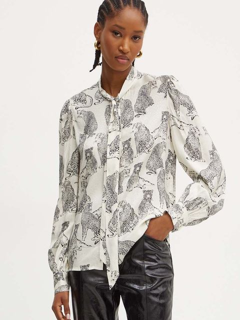 Twinset koszula damska kolor beżowy relaxed z wiązanym dekoltem 242TP2230