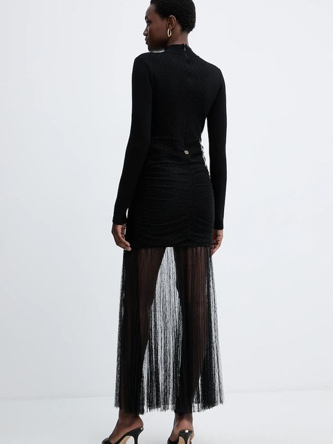 Twinset sukienka kolor czarny maxi rozkloszowana 252TT3262