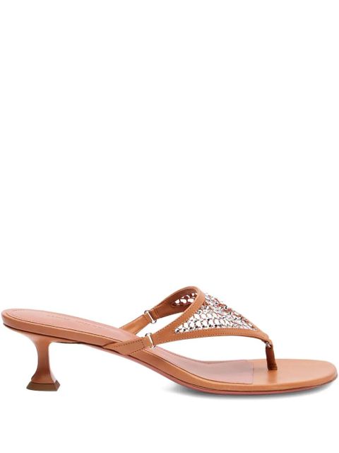Amina Muaddi 45mm Cameron crystal-embellished leather sandals - Brown