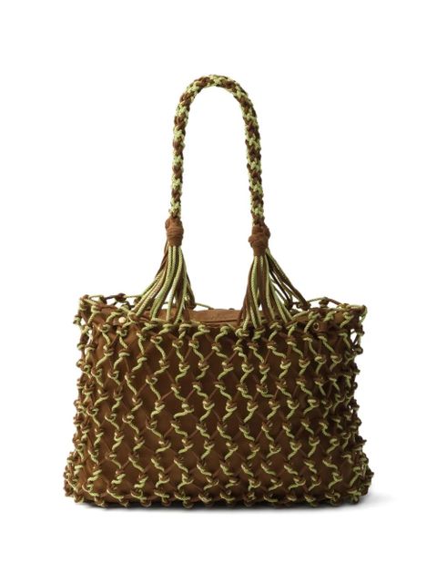 Prada macramé logo-plaque tote bag - Brown