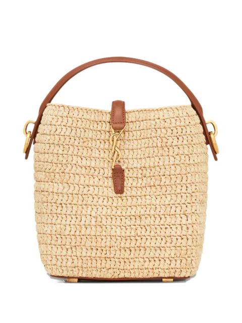 Saint Laurent mini LE 37 raffia bucket bag - Neutrals
