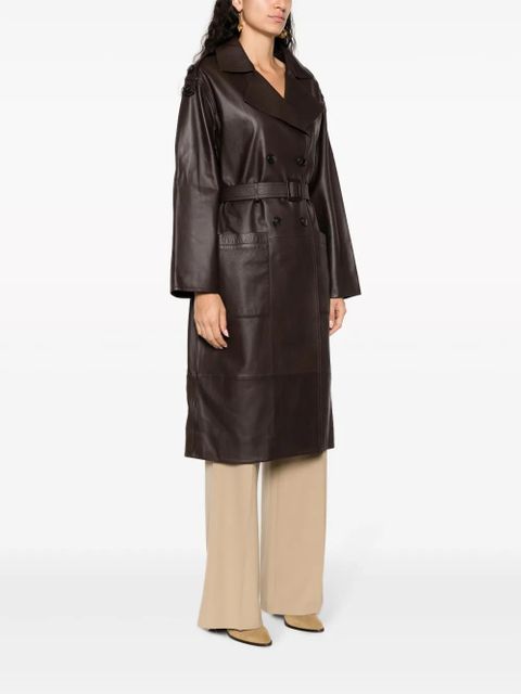 Yves Salomon double-breasted leather trench coat - Brown