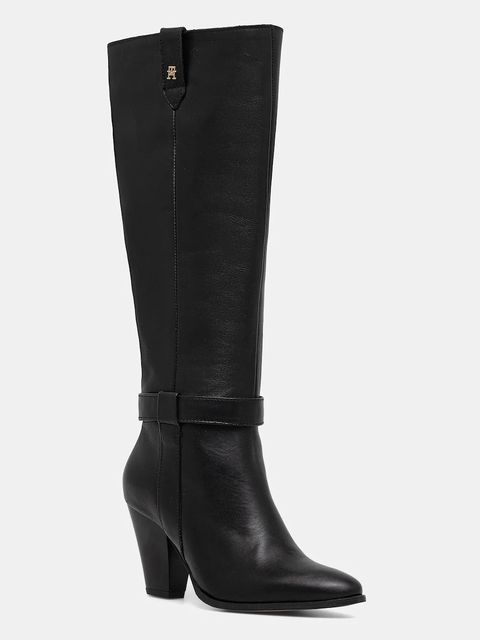 Tommy Hilfiger kozaki skórzane TH T-STRAP LTHR POINTY LONG BOOT damskie kolor czarny na słupku FW0FW08982 - zdjęcie produktu nr 1