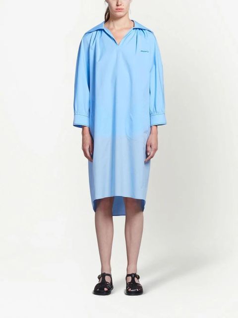 Marni logo-embroidered long-sleeve dress - Blue