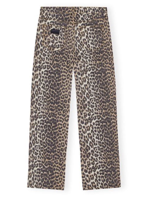 GANNI leopard print denim trousers - Brown