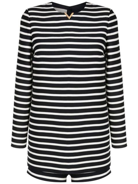 Valentino Garavani logo-plaque stripe-print playsuit - Black - zdjęcie produktu nr 1