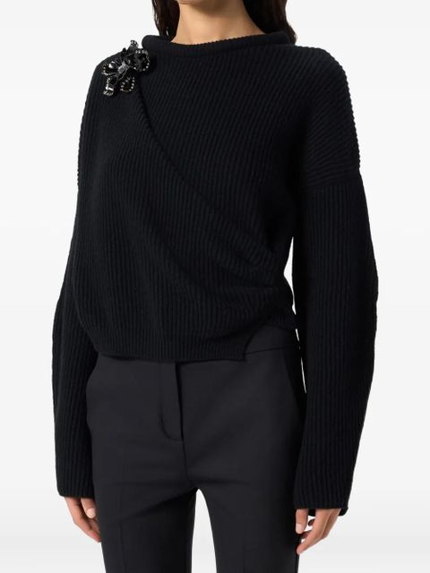 Blumarine floral-appliqué ribbed-knit sweater - Black