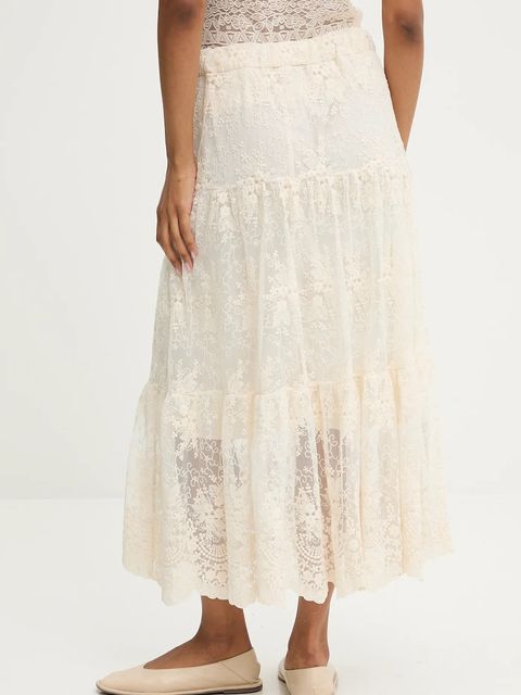 Answear.LAB spódnica kolor beżowy midi rozkloszowana