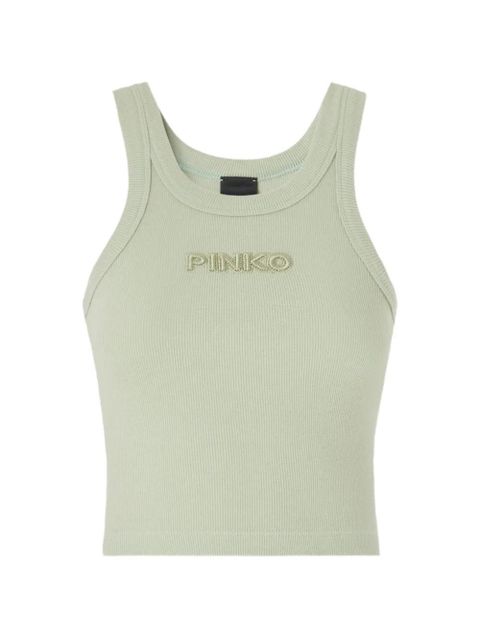 PINKO logo-detail ribbed cropped cotton tank top - Green - zdjęcie produktu nr 1