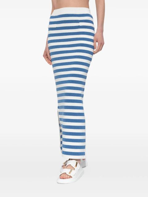 Posse stripe side-split midi fitted skirt - Blue