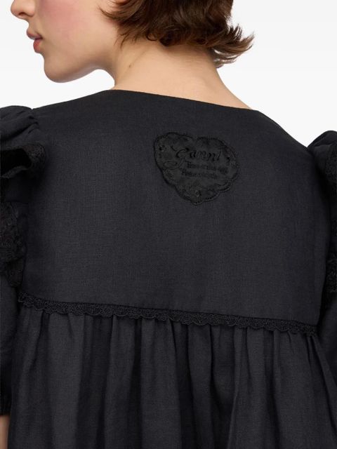 GANNI ruffled lace-trim dress - Black