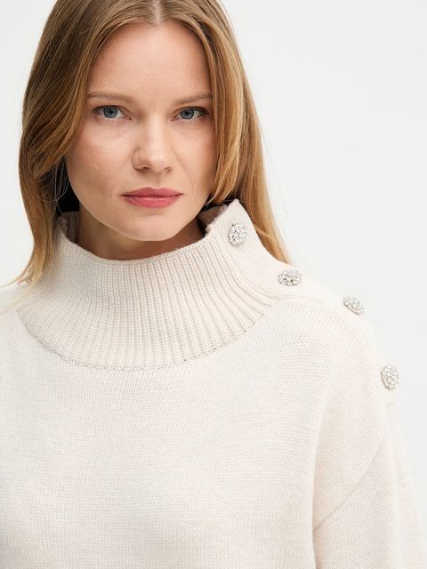 OUI sweter z domieszką wełny damski kolor beżowy z półgolfem 89178